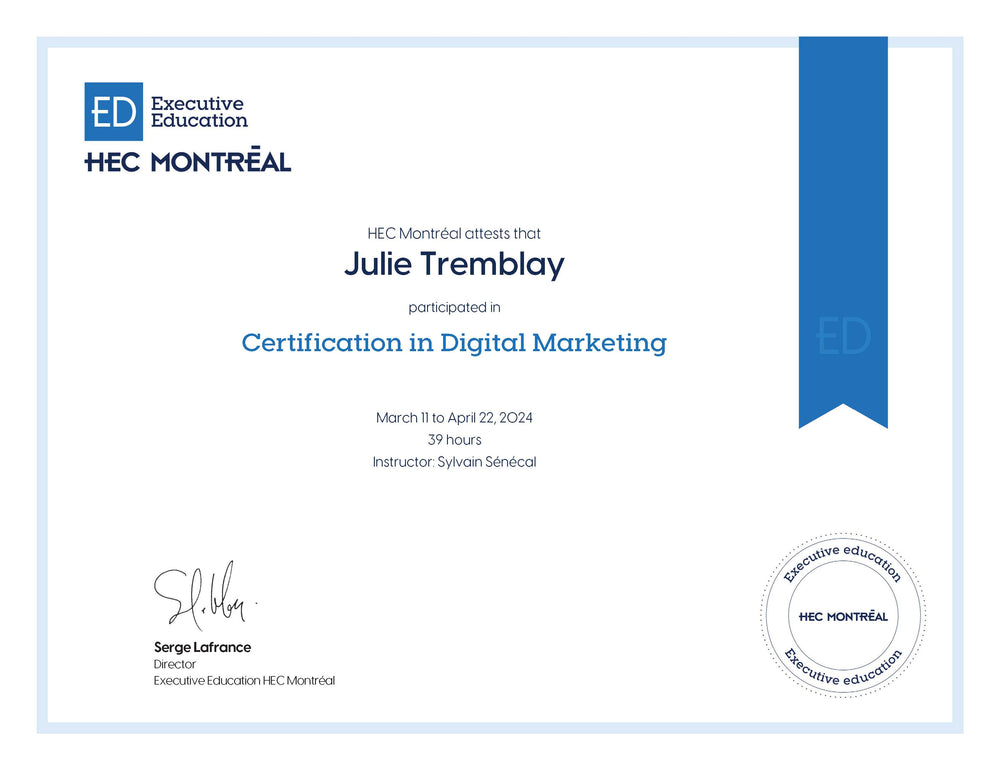 Attestation Executive Education HEC Montréal