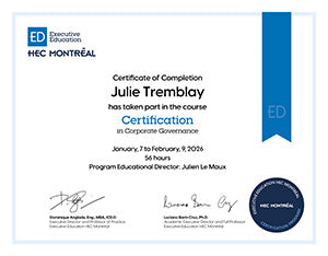 Diplôme de complétion de formation à l'École des dirigeants 
